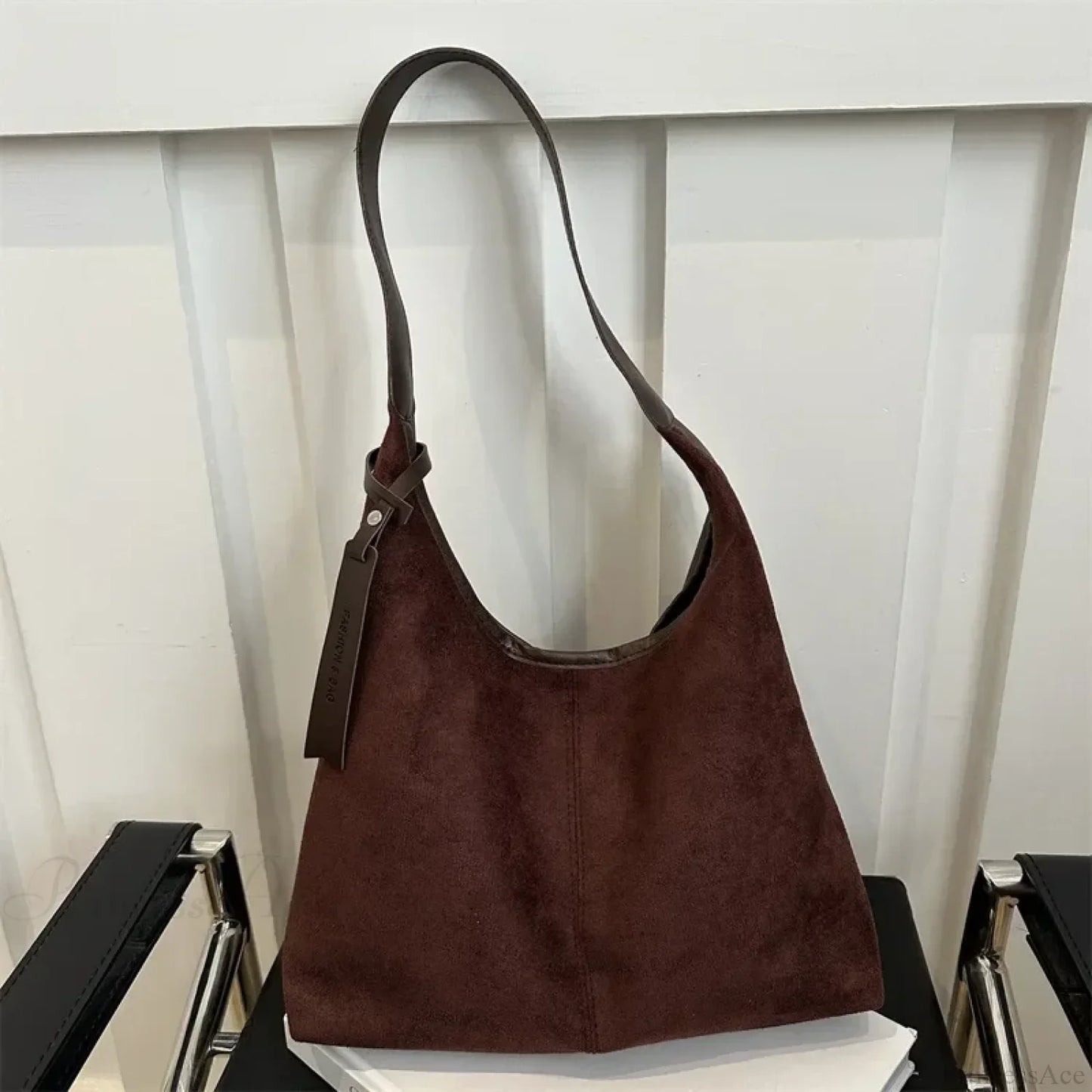 Vintage Faux Suede Large Shoulder Tote Bag