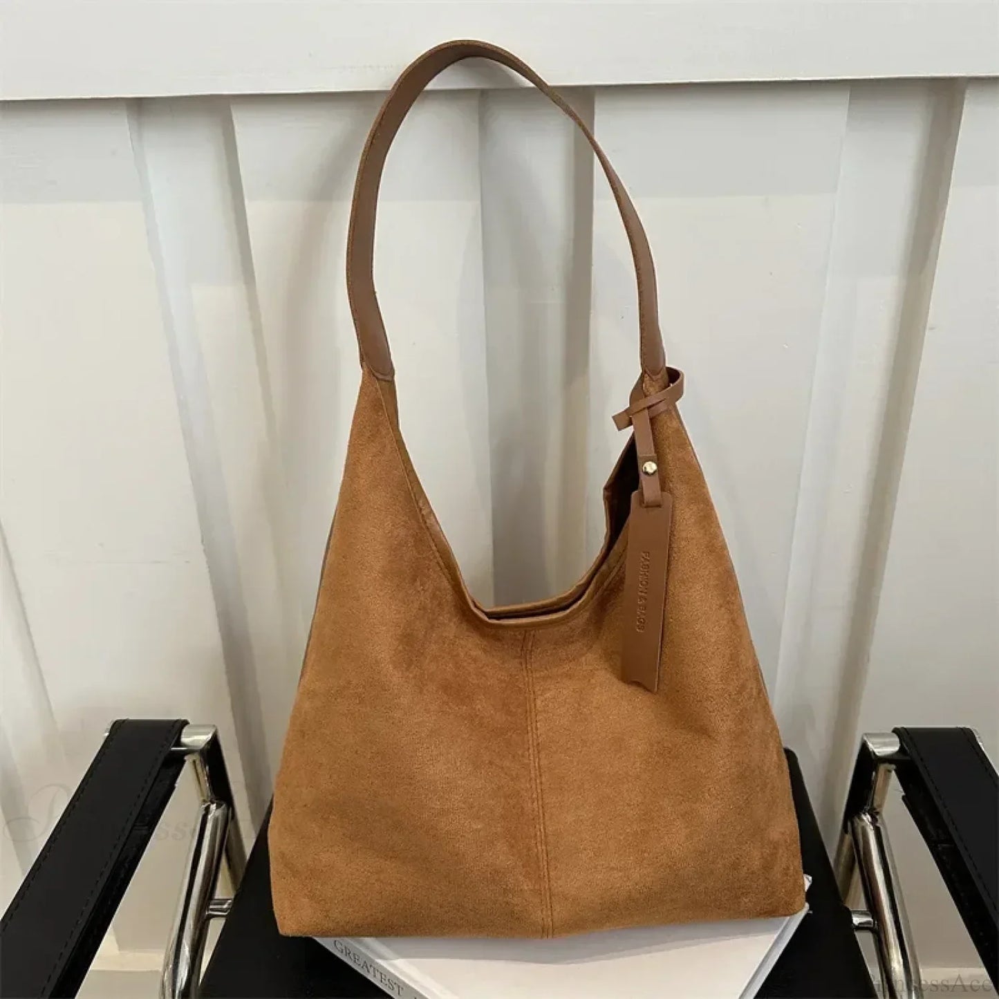 Vintage Faux Suede Large Shoulder Tote Bag