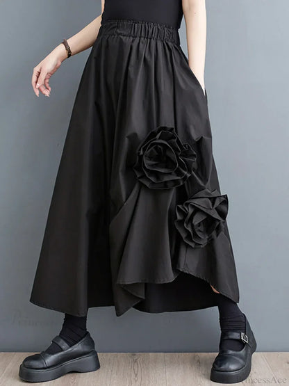 Vintage Floral Loose Midi Skirt