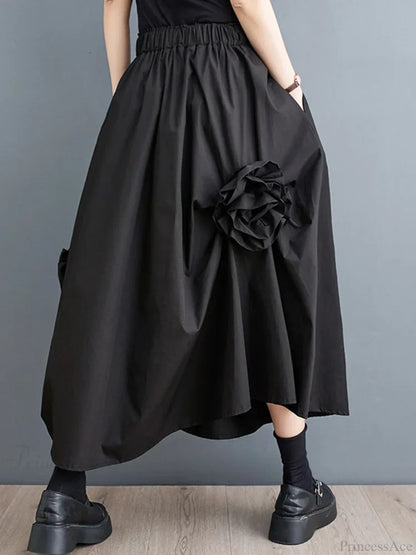 Vintage Floral Loose Midi Skirt
