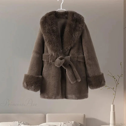 Vintage Fox Fur Belted Luxury Coat