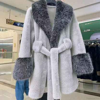 Vintage Fox Fur Belted Luxury Coat