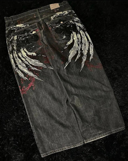 Vintage Gothic Cross Wings Stitched Pants