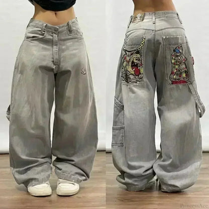 Vintage Gothic Cross Wings Stitched Pants