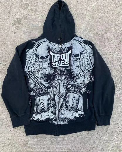 Vintage Gothic Skull Zip Up Hoodie