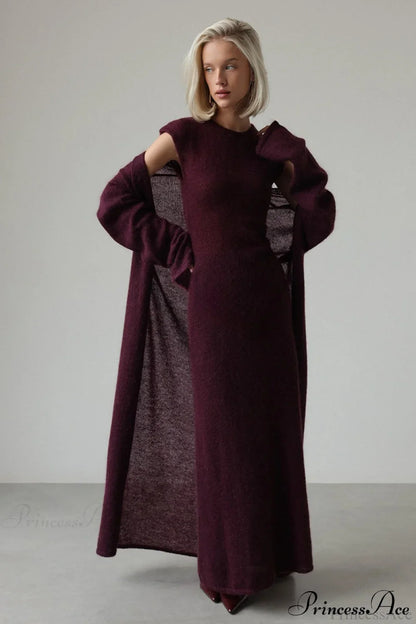 Vintage Knit Cardigan and Sleeveless Dress Two Piece Set