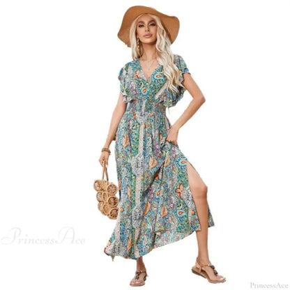 Vintage Lace Up Floral Beach Dress