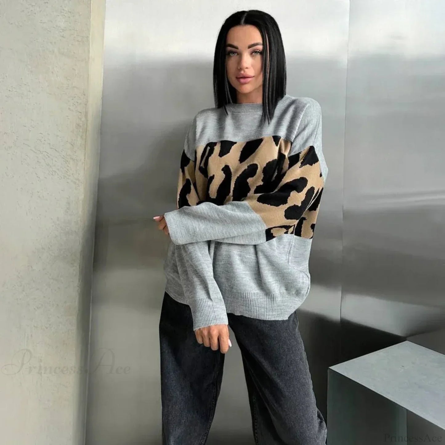 Vintage Leopard Print Loose Oversized Sweater
