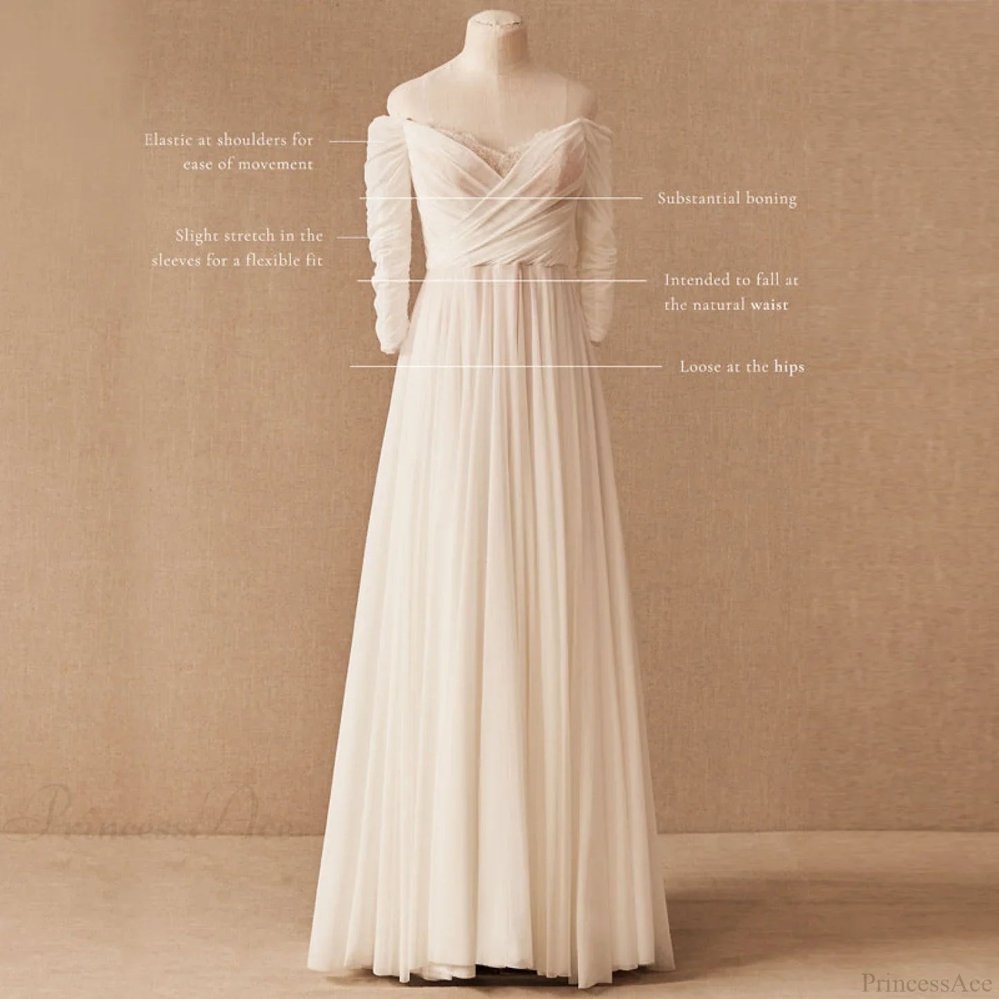 Vintage Off-Shoulder Outdoor Wedding Dress