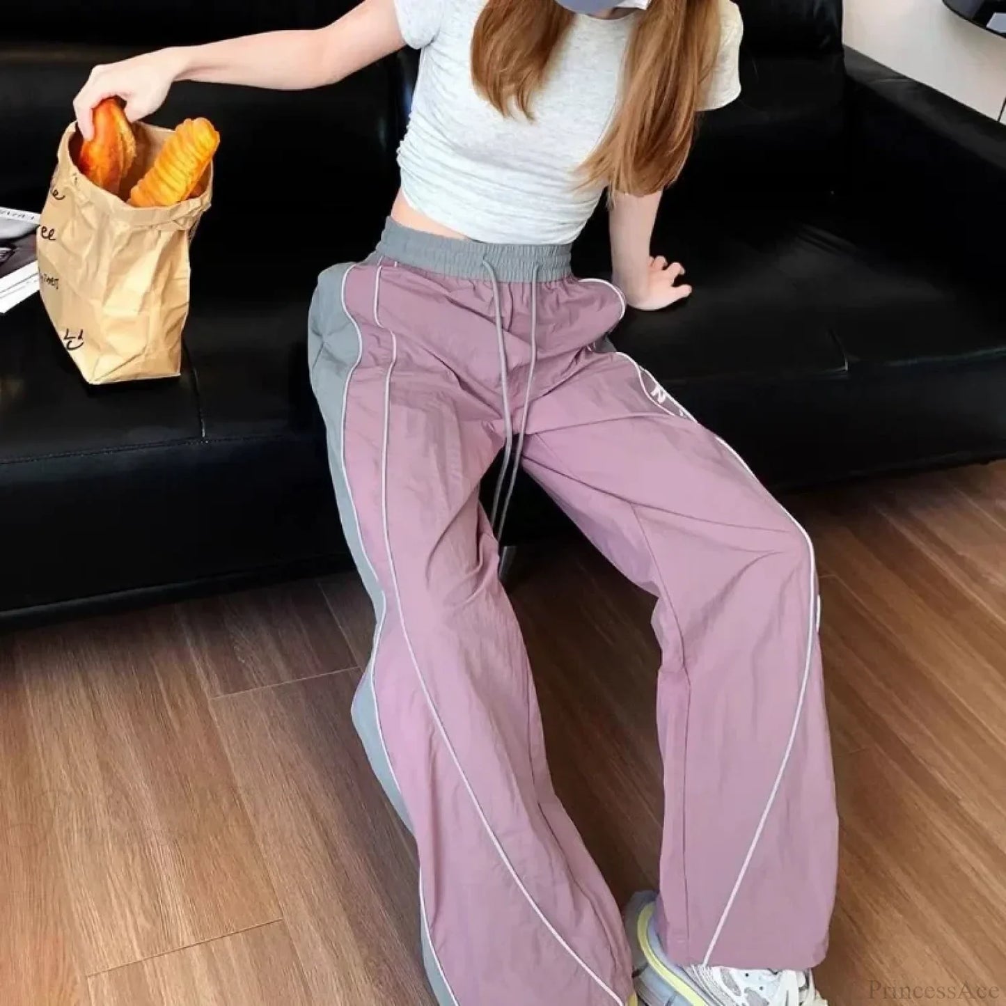 Vintage Patchwork Elastic Waist Pants