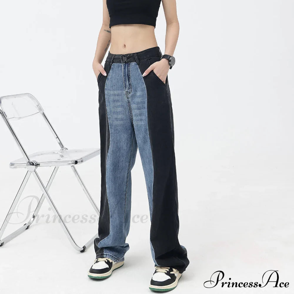 Vintage Patchwork Straight Wide Leg Jeans