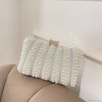 Vintage Pearl Diamond Evening Clutch Wedding Shoulder Bag