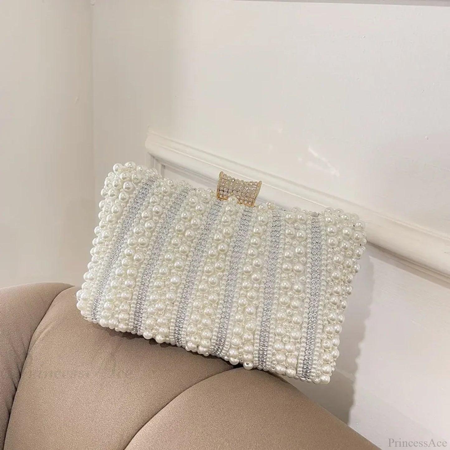 Vintage Pearl Diamond Evening Clutch Wedding Shoulder Bag