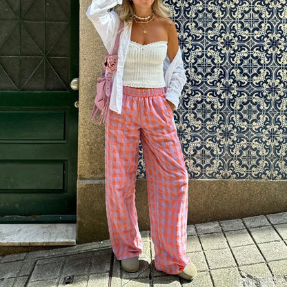 Vintage Plaid High Waist Loose Casual Aesthetic Pant