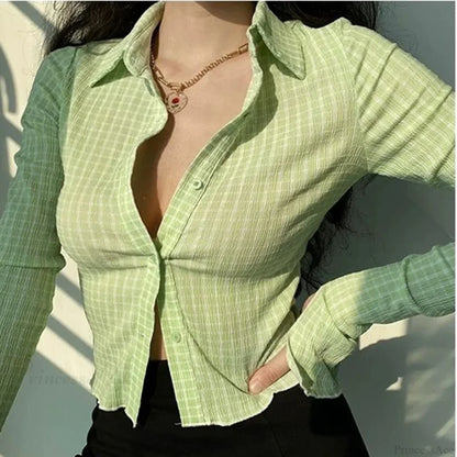 Vintage Plaid Long Sleeve Blouse