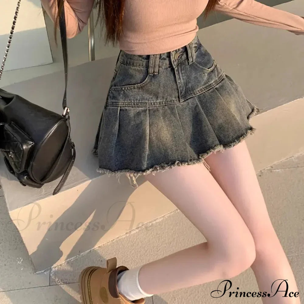 Vintage Pleated Retro Aesthetics Casual A-line Skirt