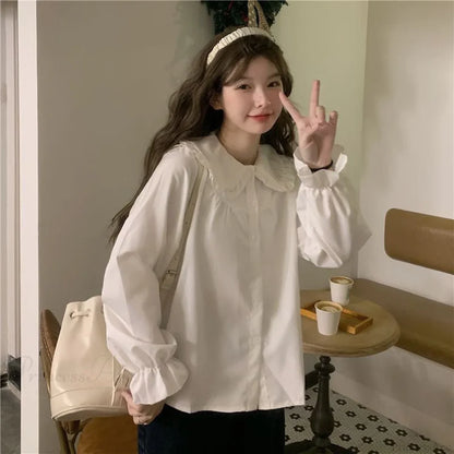 Vintage Preppy Style Sweet Kawaii White Blouse