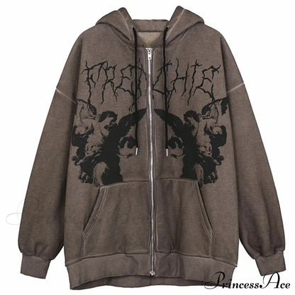 Vintage Printed Zip Up Hoodie