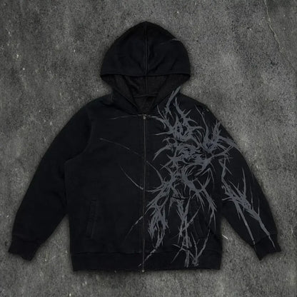 Vintage Skull Rose Print Hoodie