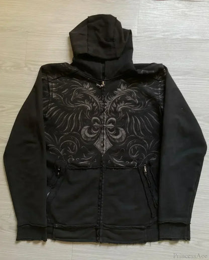 Vintage Skull Rose Print Hoodie