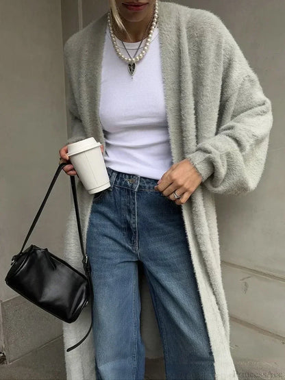 Vintage Solid Fluffy Warm Oversized Cardigan