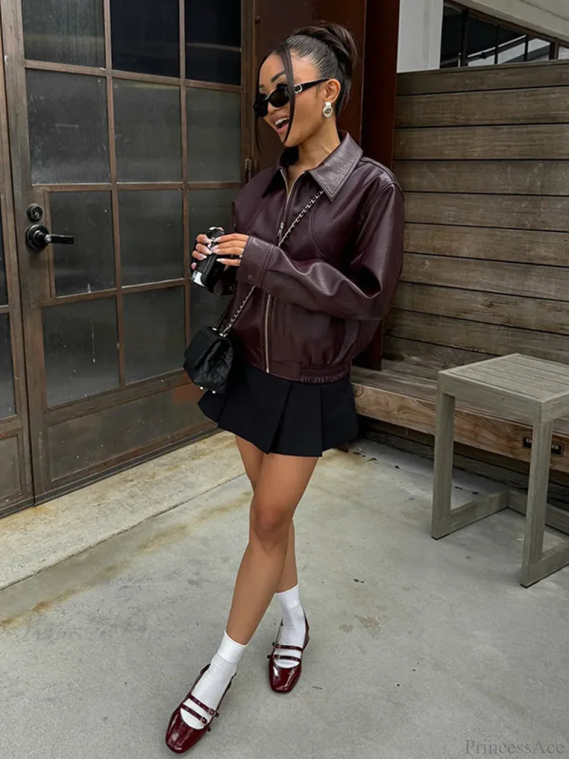 Vintage Solid PU Leather Coat
