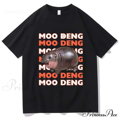 Vintage Streetwear Funny Meme Baby Hippo Unisex Cotton Graphic Men Women T-Shirts Clothing Moo Deng