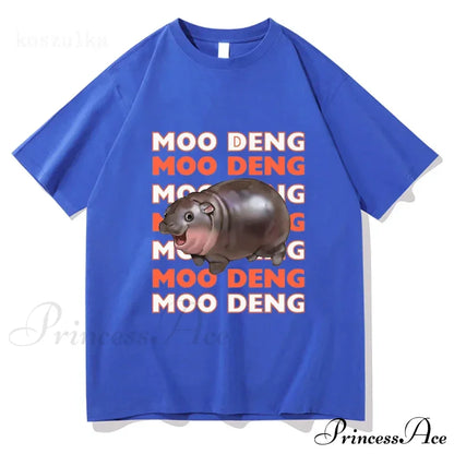Vintage Streetwear Funny Meme Baby Hippo Unisex Cotton Graphic Men Women T-Shirts Clothing Moo Deng