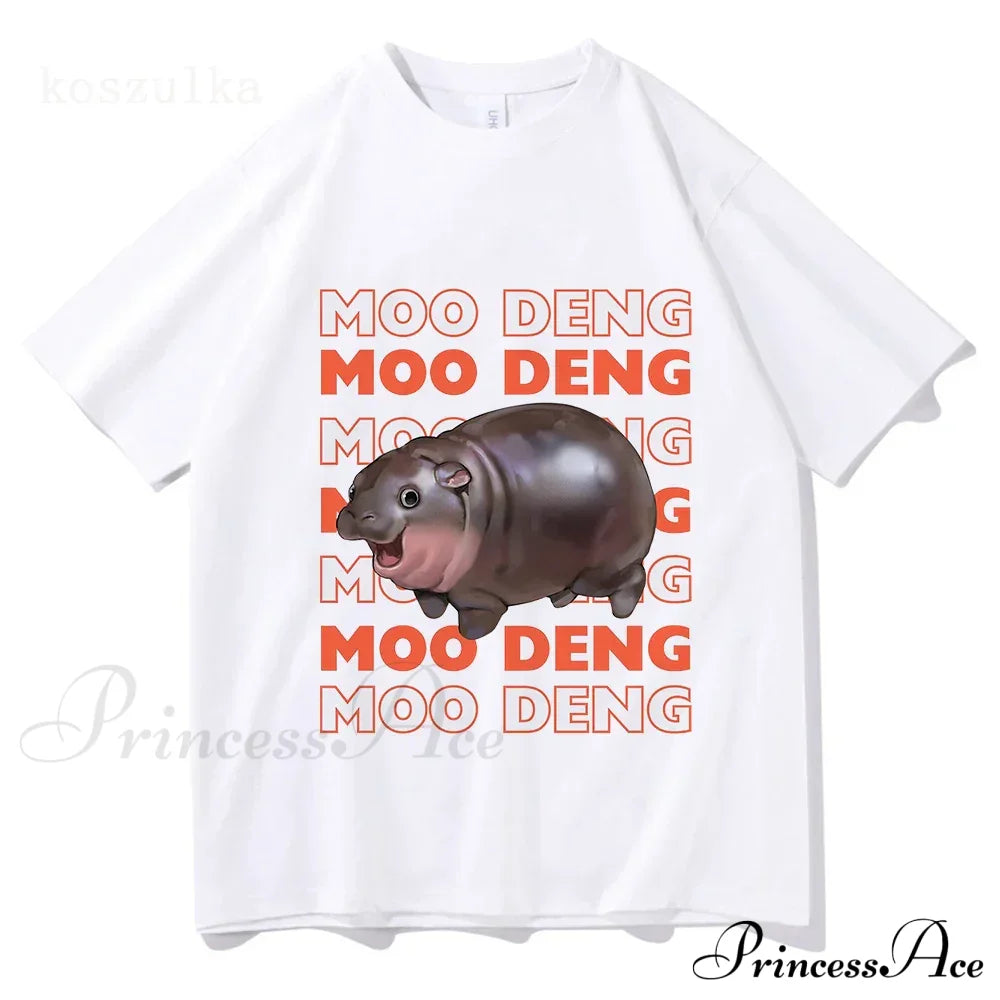 Vintage Streetwear Funny Meme Baby Hippo Unisex Cotton Graphic Men Women T-Shirts Clothing Moo Deng