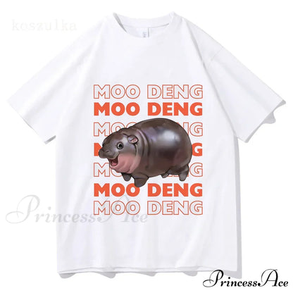 Vintage Streetwear Funny Meme Baby Hippo Unisex Cotton Graphic Men Women T-Shirts Clothing Moo Deng