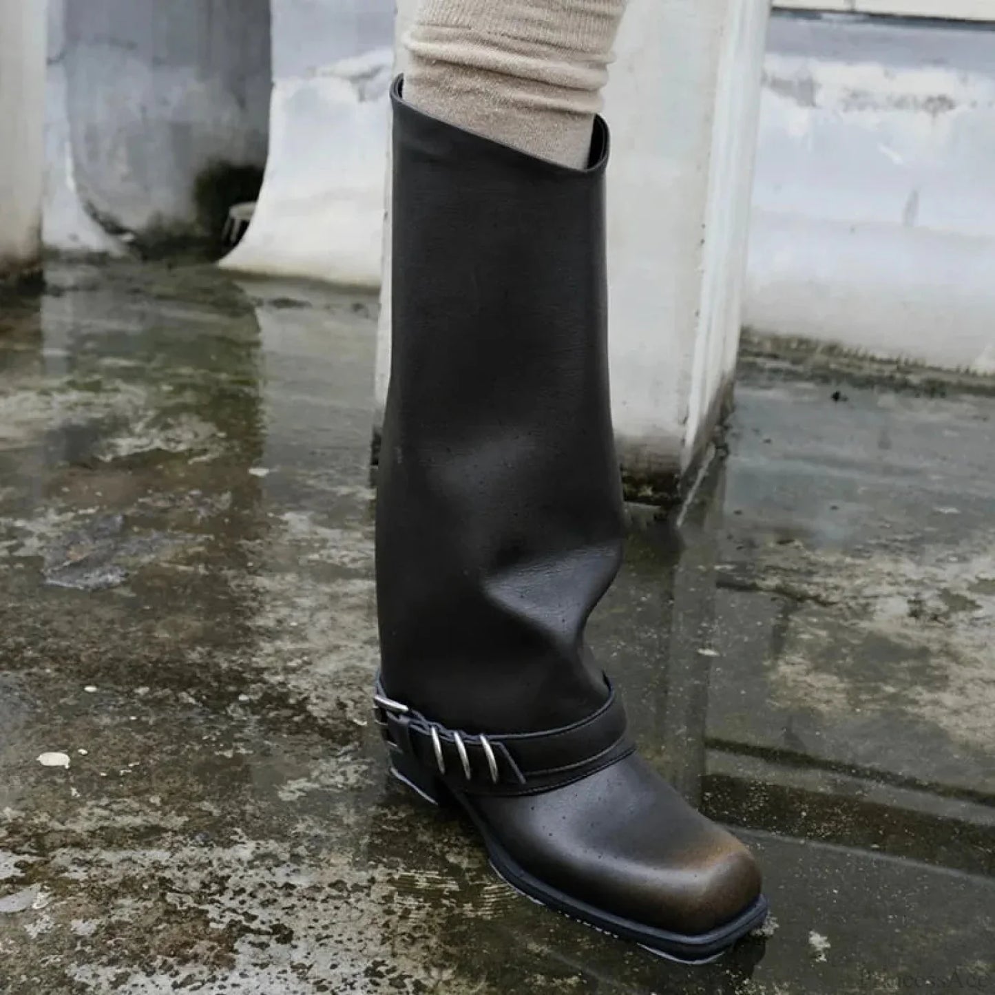 Vintage Style Ebony Thigh High Gothic Boot
