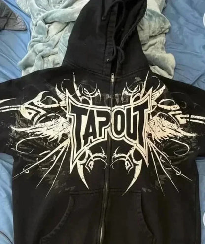 Vintage Y2K Graphic Gothic Zipper Hooded Sweatshirt
