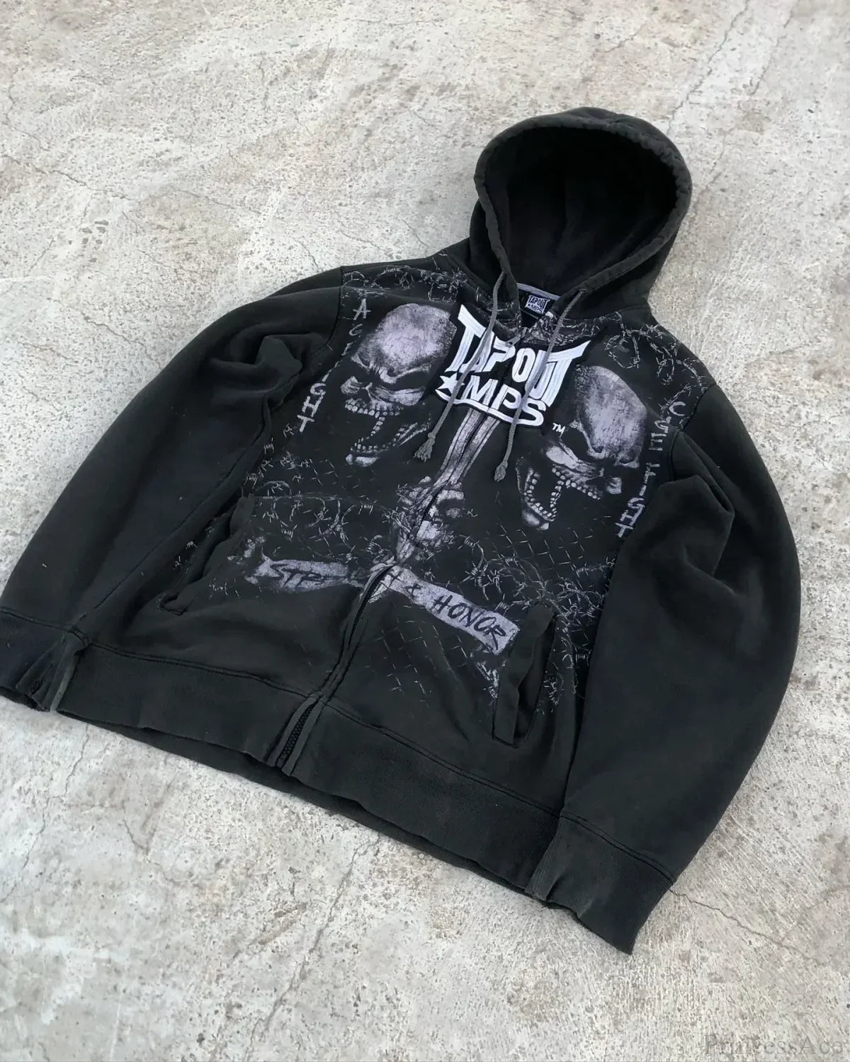 Washed Gothic Letter Zipper Hoodie