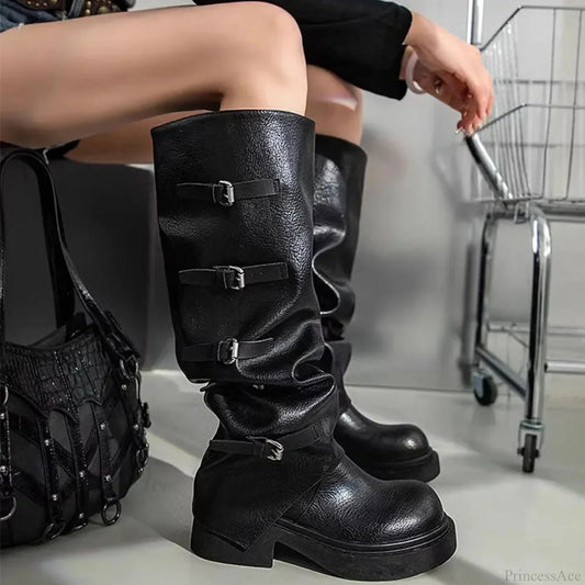 Wasteland Antique Y2K Dark Knee High Motorcycle Boot