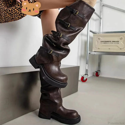 Wasteland Antique Y2K Dark Knee High Motorcycle Boot