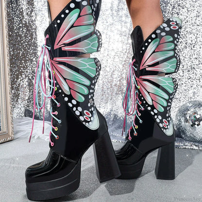 Water-resistant Stage Chunky Heel Mid-Calf Boot