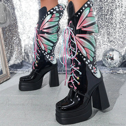 Water-resistant Stage Chunky Heel Mid-Calf Boot