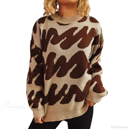 Wave Stripe Print Crew Neck Warm Sweater