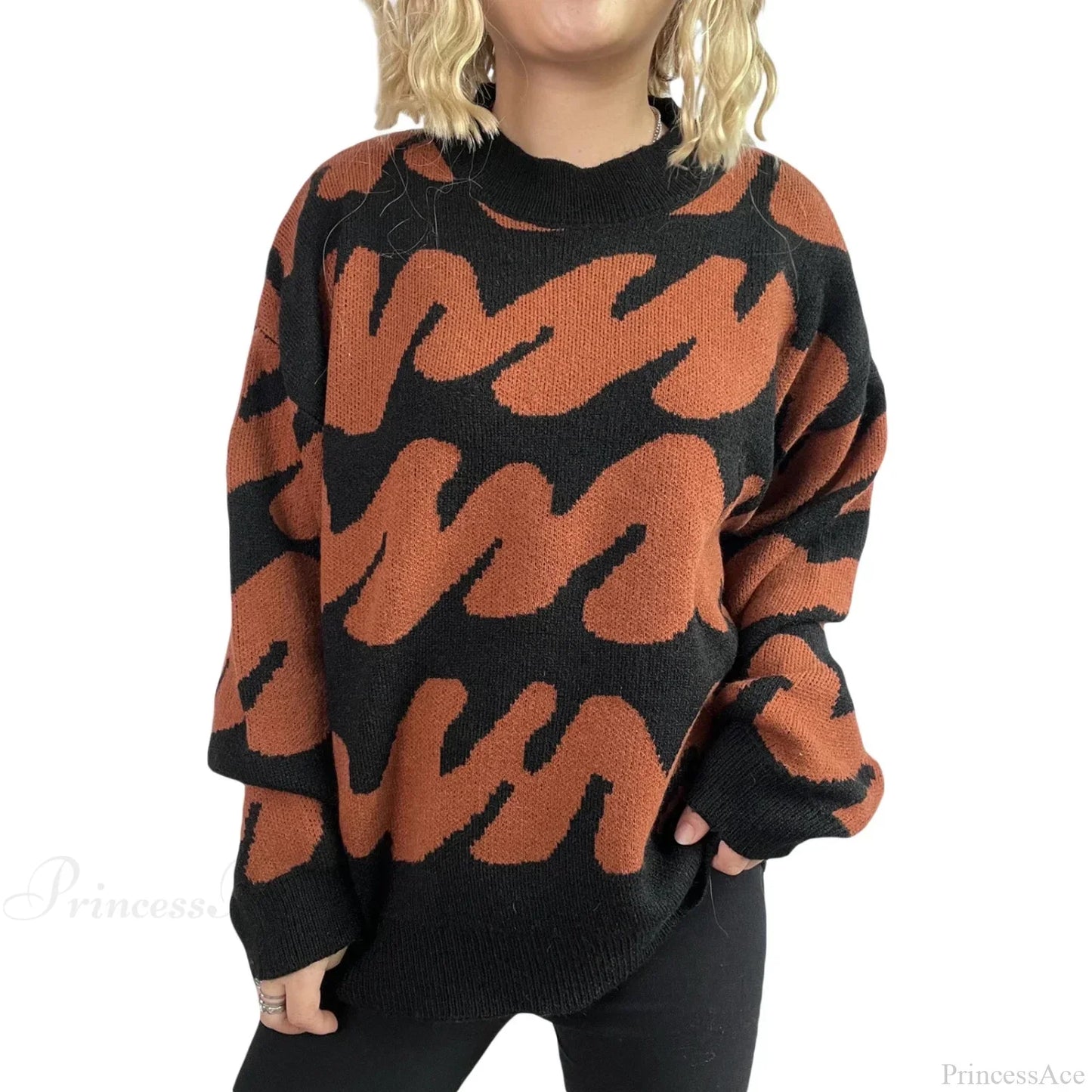 Wave Stripe Print Crew Neck Warm Sweater