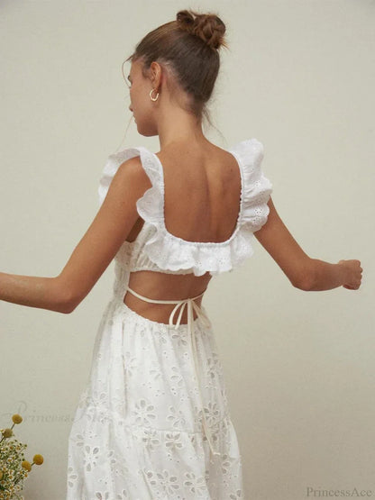 White Cotton Floral Lace Maxi Dress