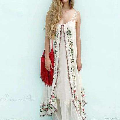 White Floral Embroidered Maxi Dress