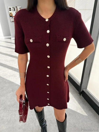 White Knit Pocket Mini Dress