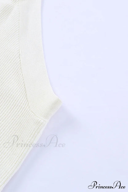 White Neck Knit Ribbed Halter Tank Cross Criss Top