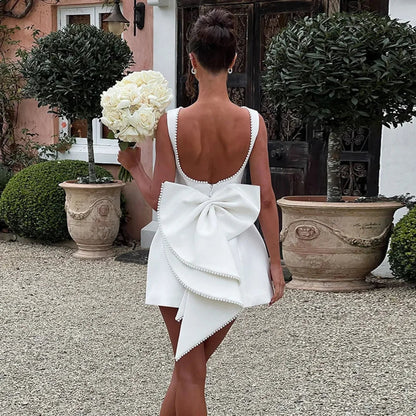 White Pearl Backless Party Dress