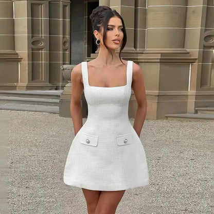 White Pearl Backless Party Dress