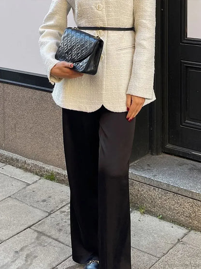 White Round Neck Single Breasted Coat