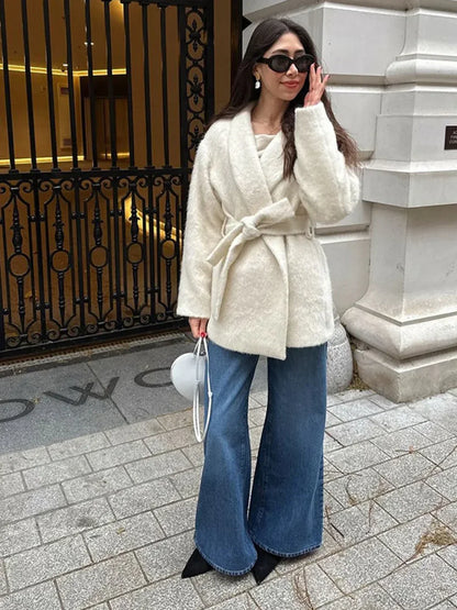 White Woolen Blends Short Coat