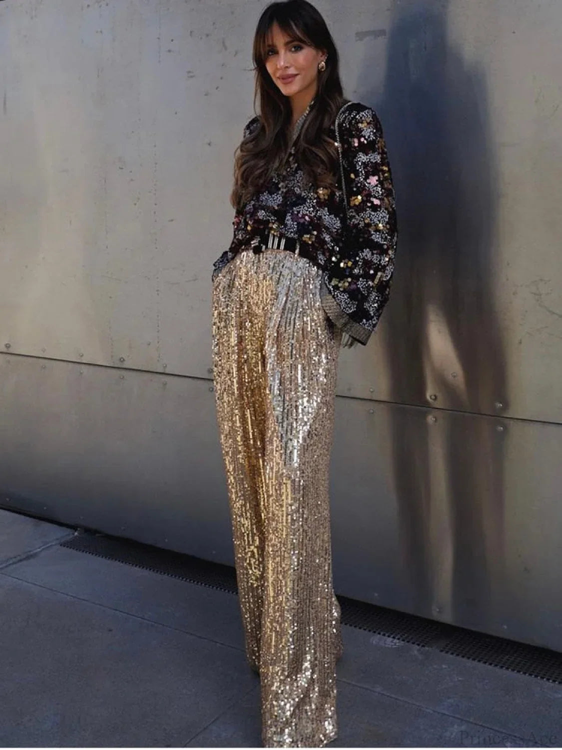 Wide Leg Pants High Waist Sequins Long Pants