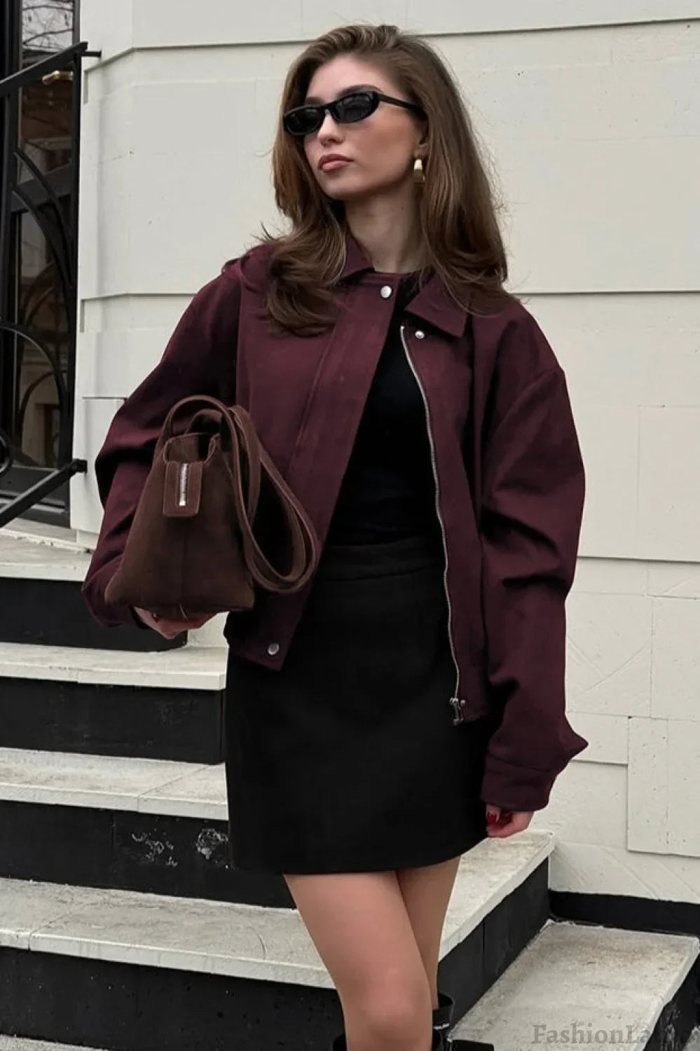 Chaqueta utilitaria de ante rojo vino