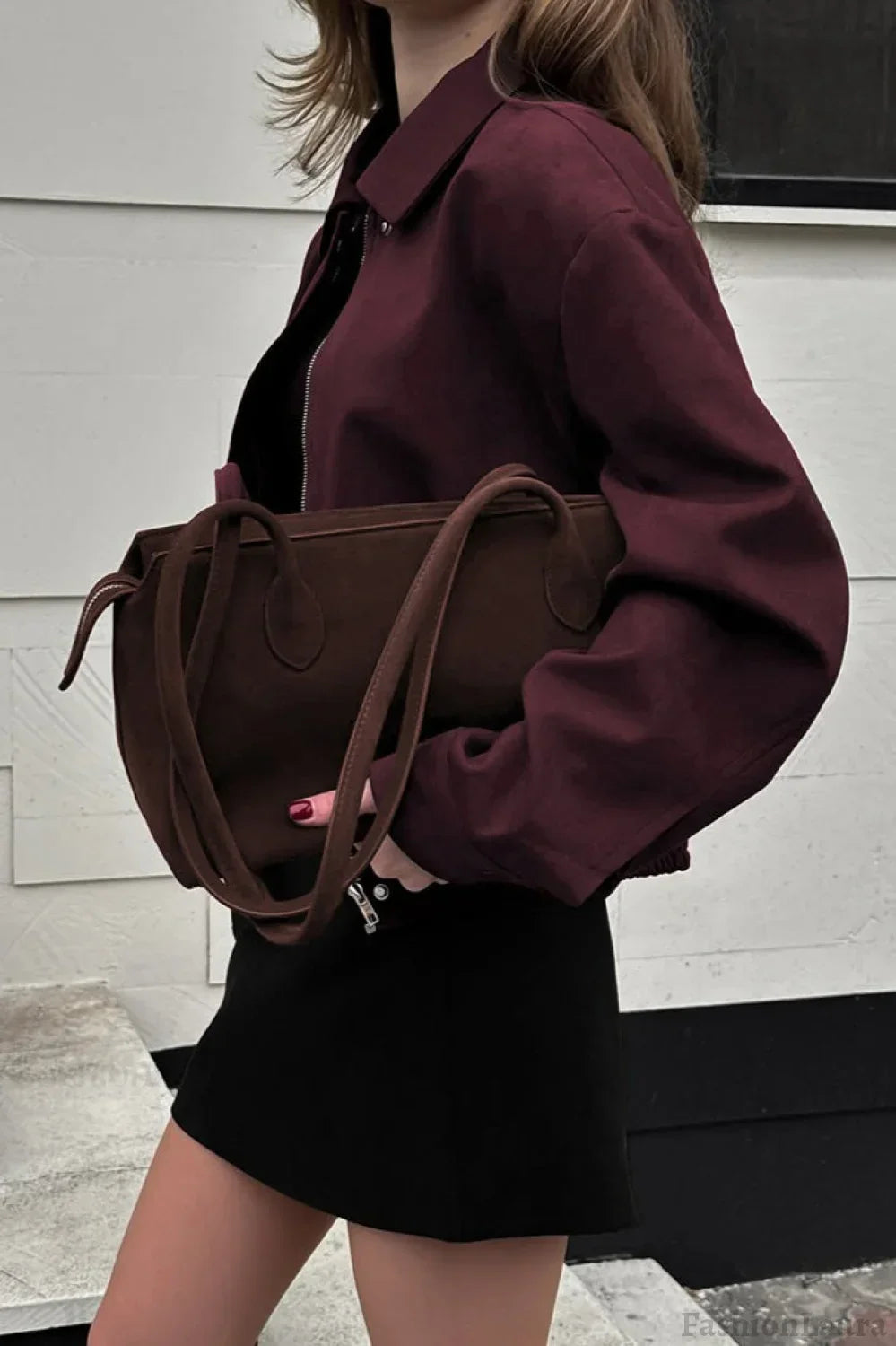 Chaqueta utilitaria de ante rojo vino